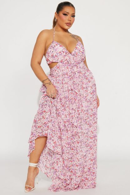 Vestido Largo Floral de Chiffón con Cuello Halter - Image 4