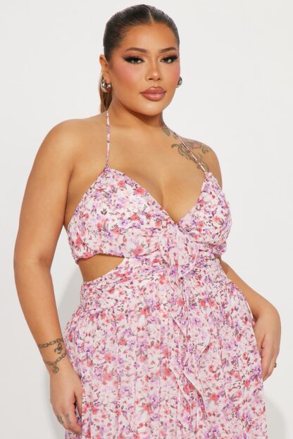Vestido Largo Floral de Chiffón con Cuello Halter - Image 5