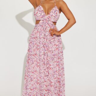 Vestido Largo Floral de Chiffón con Cuello Halter