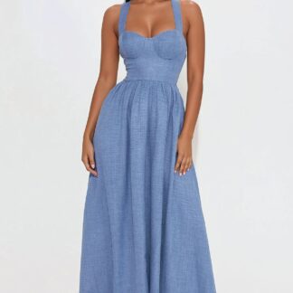 Vestido Largo Estilo Denim con Escote Corazón