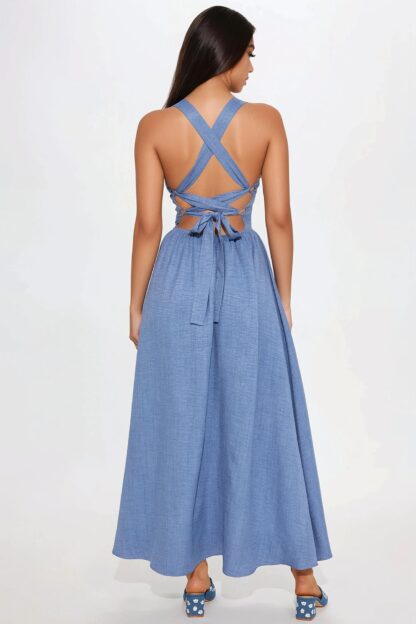 Vestido Largo Estilo Denim con Escote Corazón - Image 3