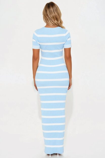 Vestido Largo de Punto para Oficina - Azul Claro - Image 3