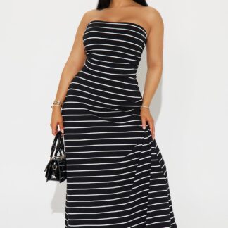 Vestido Largo Acanalado sin Tirantes con Detalles Fruncidos