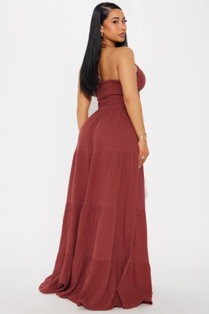 Vestido Largo de Gasa con Cuello Halter y Cintura Fruncida - Image 3