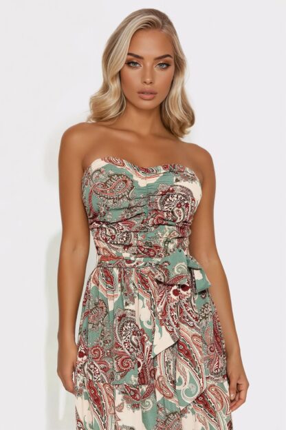 Vestido Largo Sin Tirantes con Cinturón y Espalda Elástica - Image 2