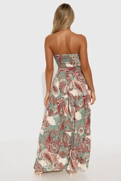 Vestido Largo Sin Tirantes con Cinturón y Espalda Elástica - Image 3