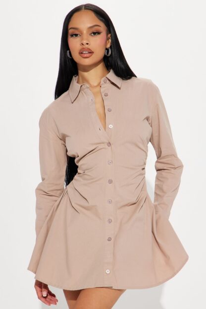 Vestido Camisero con Cintura Fruncida y Botones Frontales - Image 2