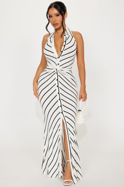 Vestido Largo Monocromático con Cuello Halter y Espalda Descubierta - Image 7